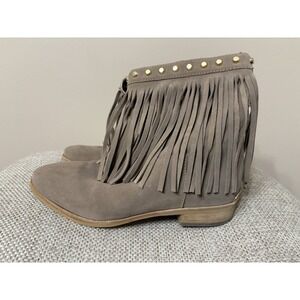 MICHAEL MICHAEL KORS‎ Billy Fringed Ankle Boot Studded Suede Bootie Neutral 7